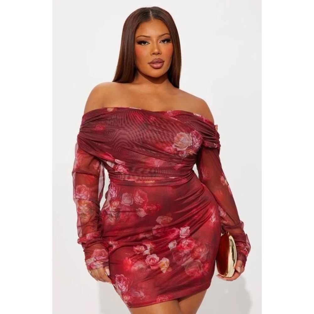 Floral Mesh Mini Dress - Red/combo